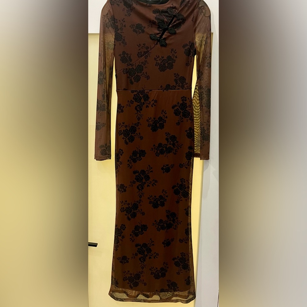 SHEIN Brown and Black Asian Inspired Maxi Dress Size XS